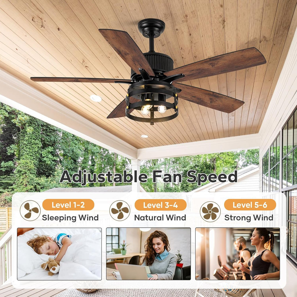 Farmhouse 52 inch Ceiling Fans with Lights and Remote, 2 Sets of Fan Blades, 4 Colors, Outdoor Ceiling Fan for Patio with Light, Wood Ceiling Fans with Timer Reversible DC Motor for Porch