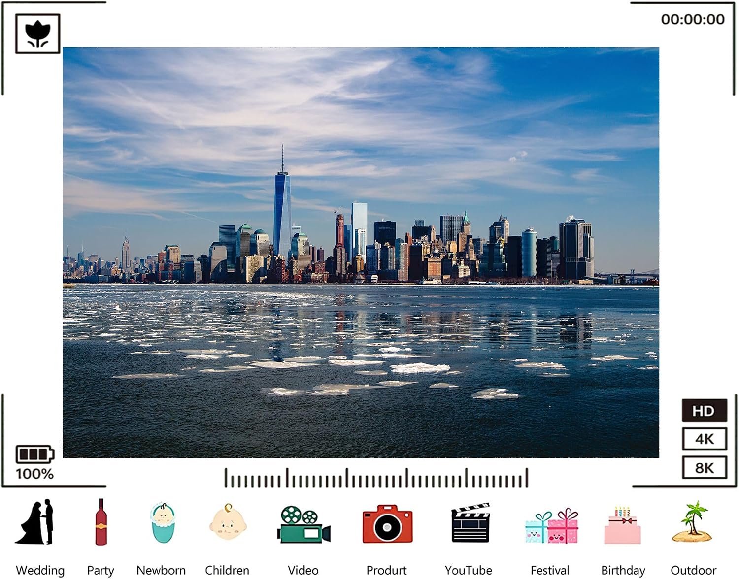 Trykid 20x10ft NYC Skyline Winter Backdrop Skyscrapers Frozen River Clear Blue Sky Urban Photography Background City View Tapestry Party Decoration Photo Studio Prop Fabric