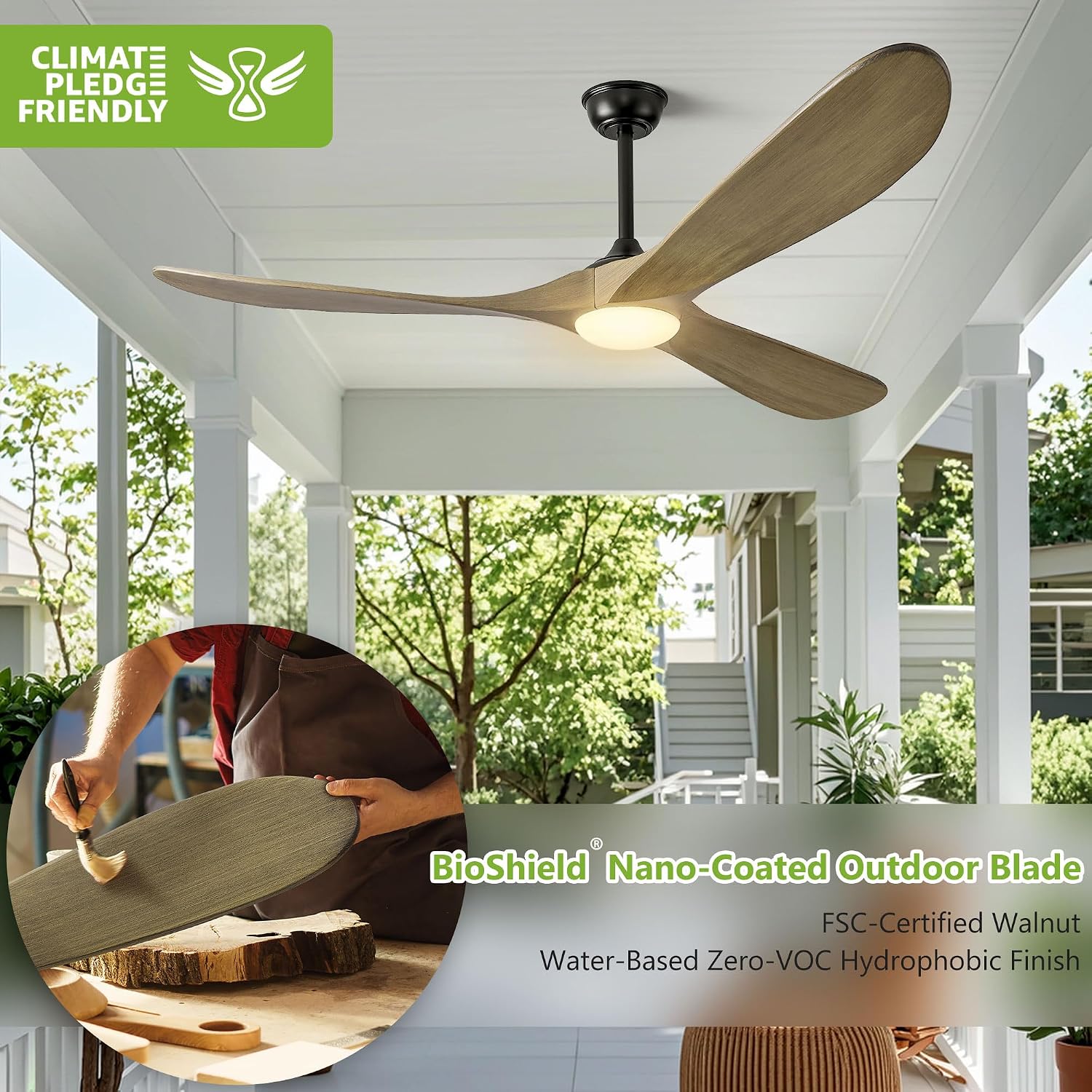 Haipeel 60 Inch Ceiling Fans with Lights, Propeller Solid Wood Ceiling Fans with Light and Remote Control for Outdoor Ceiling Fan with Light for Patio Farmhouse, DC ETL Listed, Bronze Gray