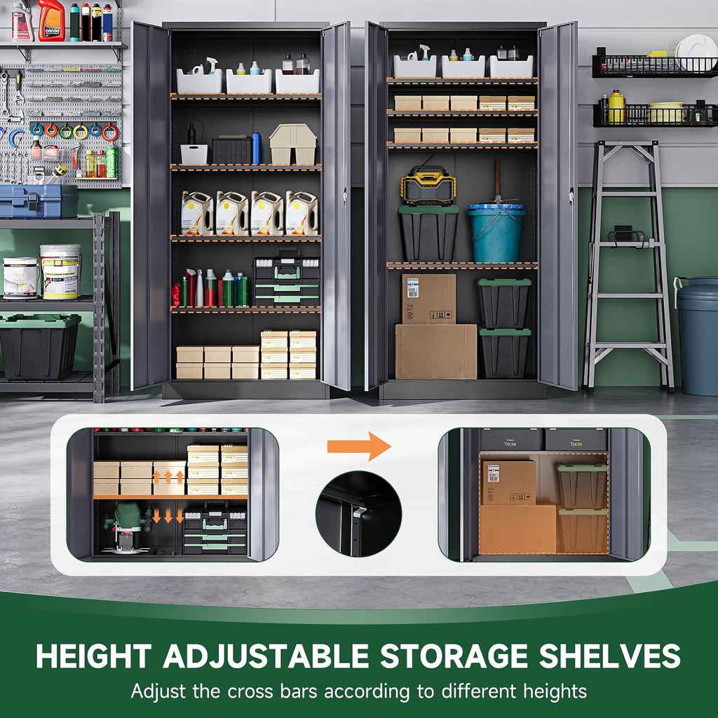 Letaya Metal Garage Storage Cabinets with Lock Door and Adjustable Shelves, Steel Tool Cabinets for Home,Office,Warehouse Organisieren (Black Gray)