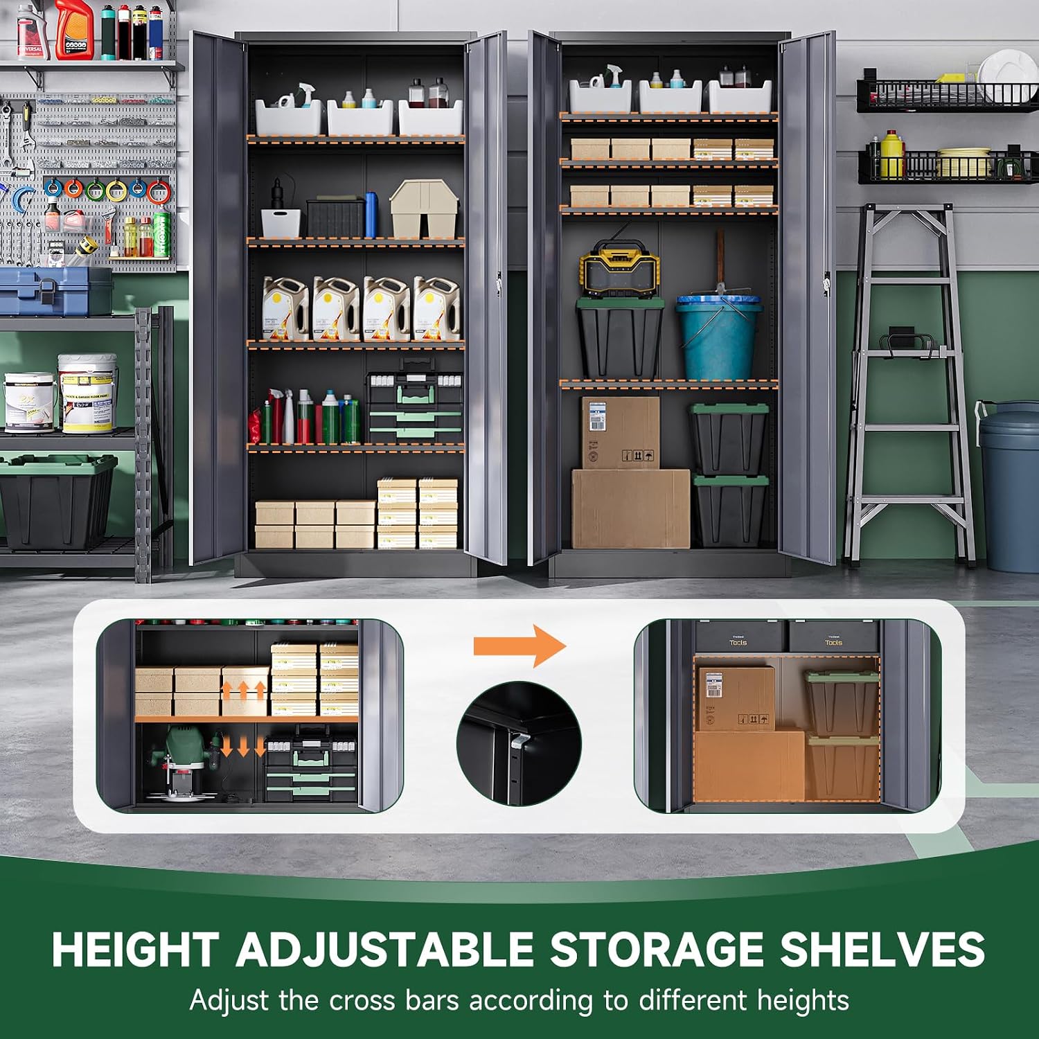 Letaya Metal Garage Storage Cabinets with Lock Door and Adjustable Shelves, Steel Tool Cabinets for Home,Office,Warehouse Organisieren (Black Gray)