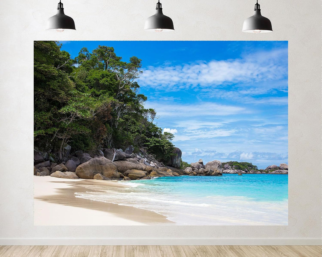 Trykid 20x10ft Turquoise Beach Tropical Serene Coastal Backdrop Clear Lush Idyllic Photography Background Relaxed Tapestry Party Decoration Photo Studio Prop Fabric
