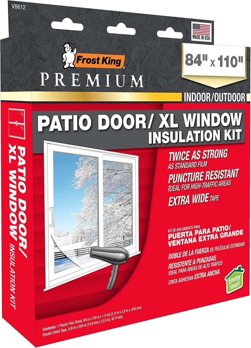 Frost King V8612 Premium Patio Door/XL Window Insulation Kit, 84' x 110', Clear (Pack of 12)