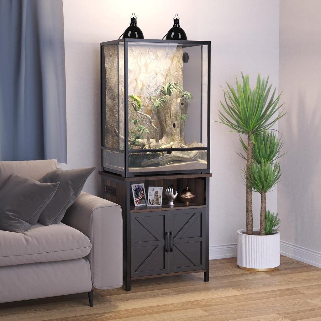 GDLF Terrarium Stand Reptile Tank Stand with Accessories Storage and Power Outlets for 24'Wx18'D Reptile Terrarium