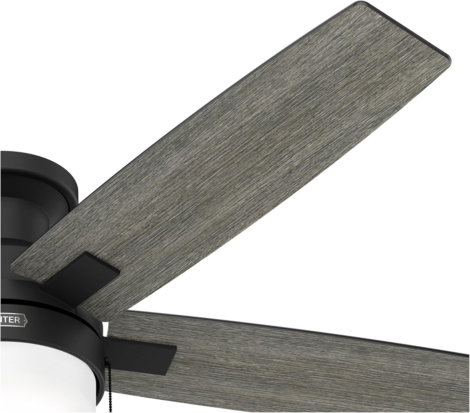 Hunter Fan 52 Inch Matte Black Ceiling Fan with Light and Pull Chain, Low Profile Fan for Bedroom, Living Room, Dining Room, Kitchen, Office (Renewed)