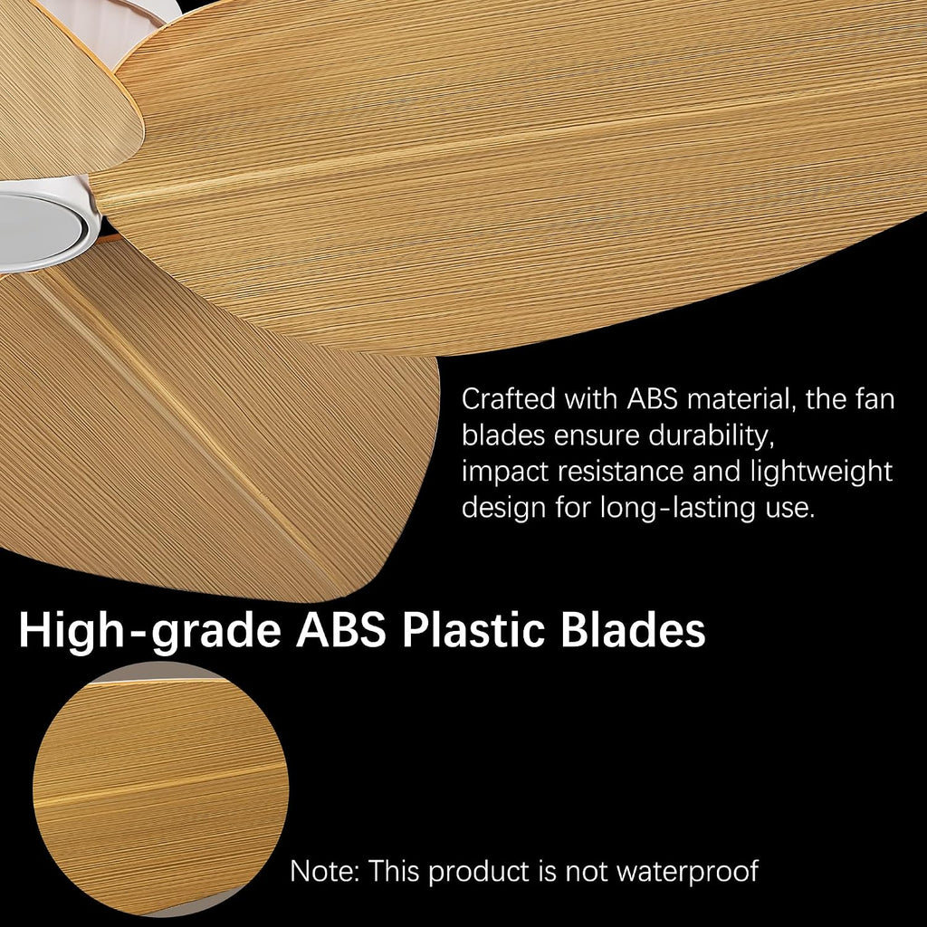 52' Ceiling Fan Without Lights, Tropical Ceiling Fans with APP and Remote Control, Indoor Palm Leaf Ceiling Fans for Living Room Bedroom Patios (Light Wood Grain)