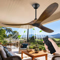 70 Inch Rustic Outdoor Ceiling Fans, Ceiling Fan without Light with Remote Solid Wood Ceiling Fan, Farmhouse Large Outdoor Fan for Patios Indoor High Low Sloped Ceiling, Brown DC Cieling Fan