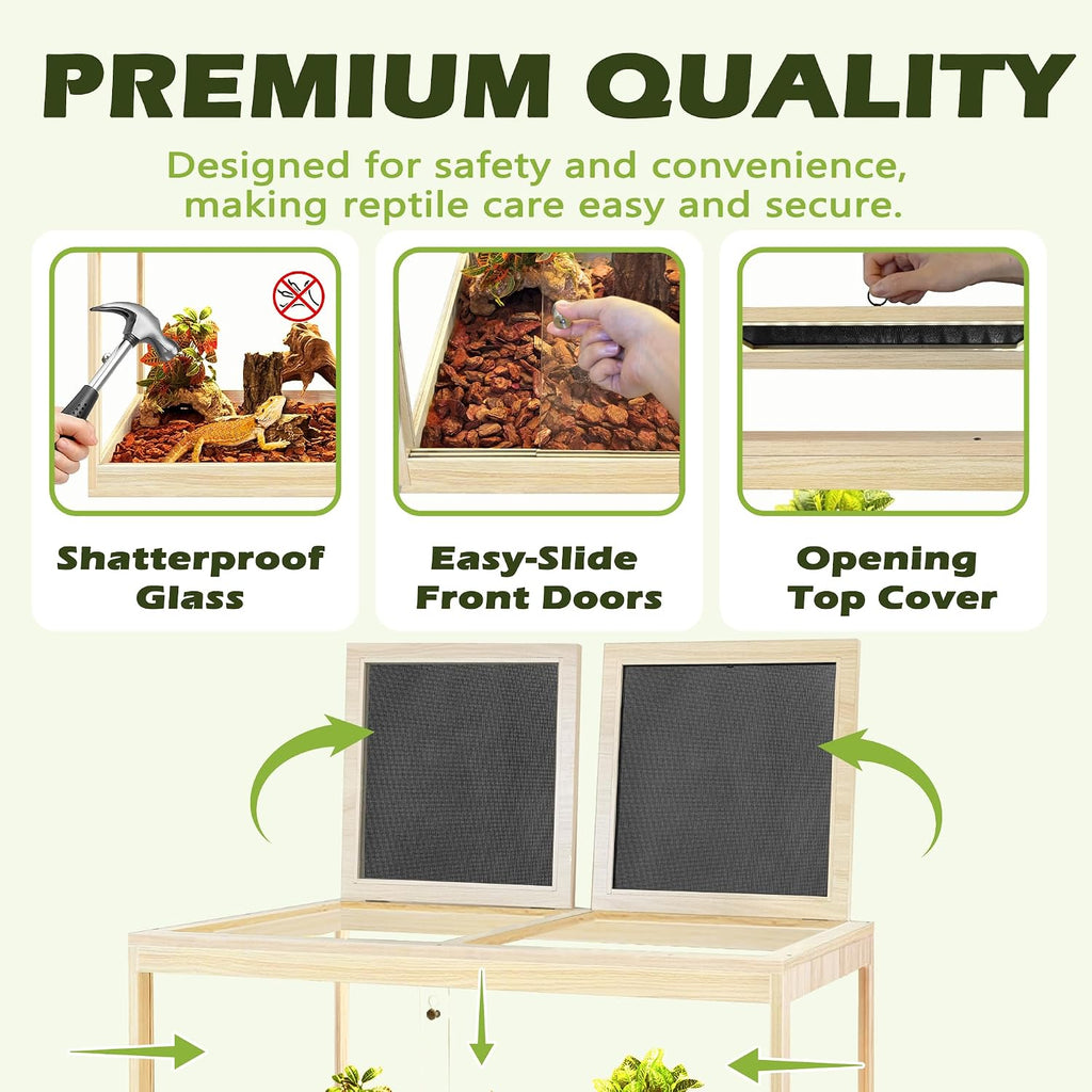PROLEE Reptile Tank, 31 Gallon Beard Dragon Tank, Tempered Glass Reptile Encloure and Snake Tank with Locking Design for Lizard,Gecko,Chameleon (24'X15.5'X15.5',Oak)
