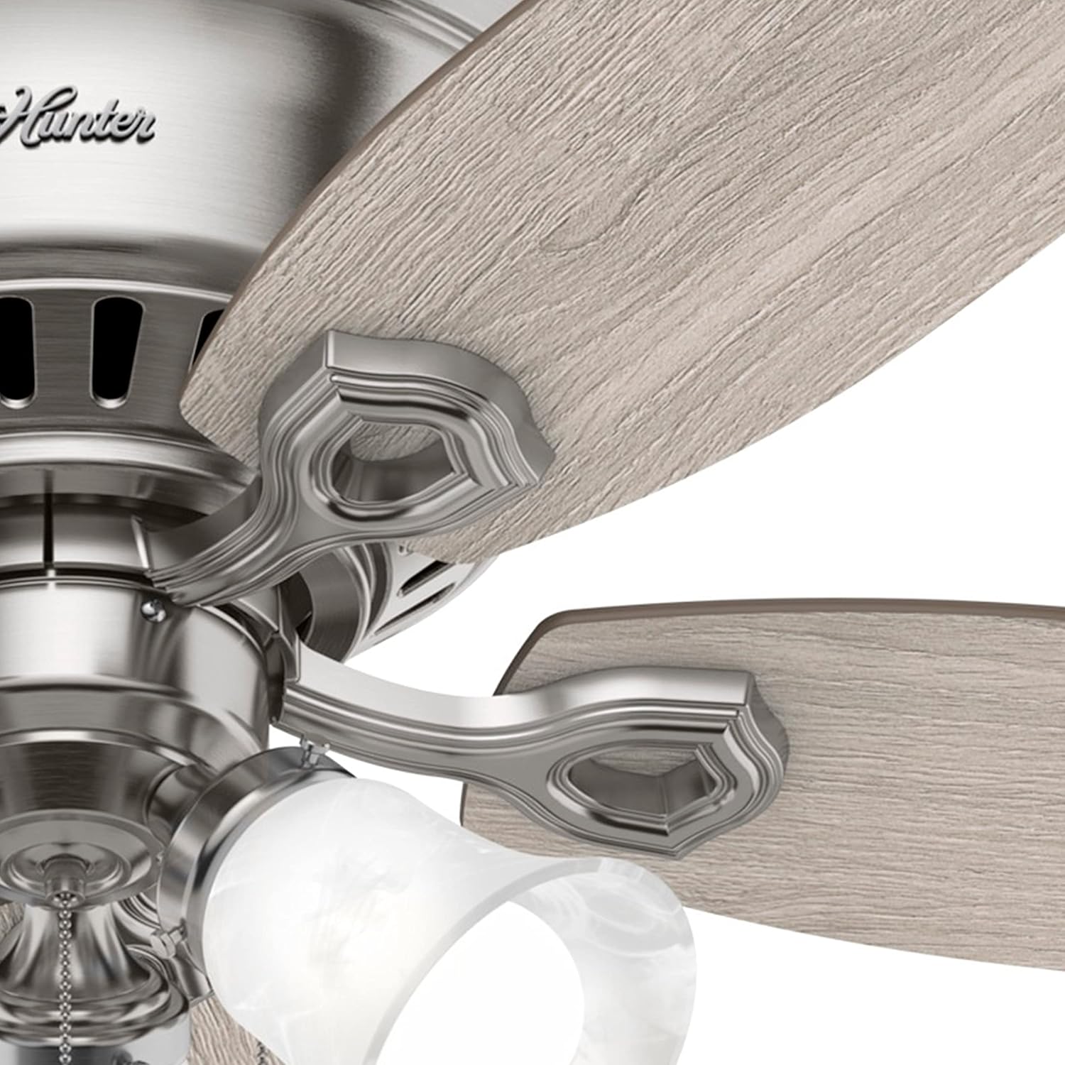 Hunter Fan 52 in Casual Brushed Nickel Finish Indoor Ceiling Fan with Pull Chain and Light Kit, 5 Blades (Renewed)