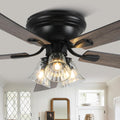 52'' Flush Mount Ceiling Fans with Lights and Remote Control,Reversible DC Motor,5 Reversible Blade,6 Speeds,Rustic Farmhouse Ceiling Fan for Living Room,Dining Room,Bedroom