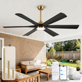 72 Inch Outdoor Ceiling Fan with Light, Black and Gold Modern Smart Fan Alexa/APP/Remote Control, 6 Wood Blades Damp Rated, High CFM Quiet DC Motor, for Indoor Large Living Room Garge Exterior Patio