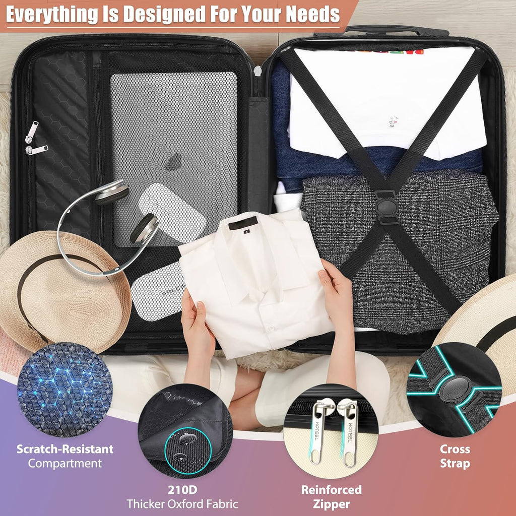 Hoteel Luggage Sets 5 Piece ABS+PC Hardside, 4-Year Warranty, Luggage Set with Dual-Spinner Wheels, TSA Lock, Lightweight Carry on Luggage, 20'/24'/28' Suitcase with Duffel & Organizer, Beige
