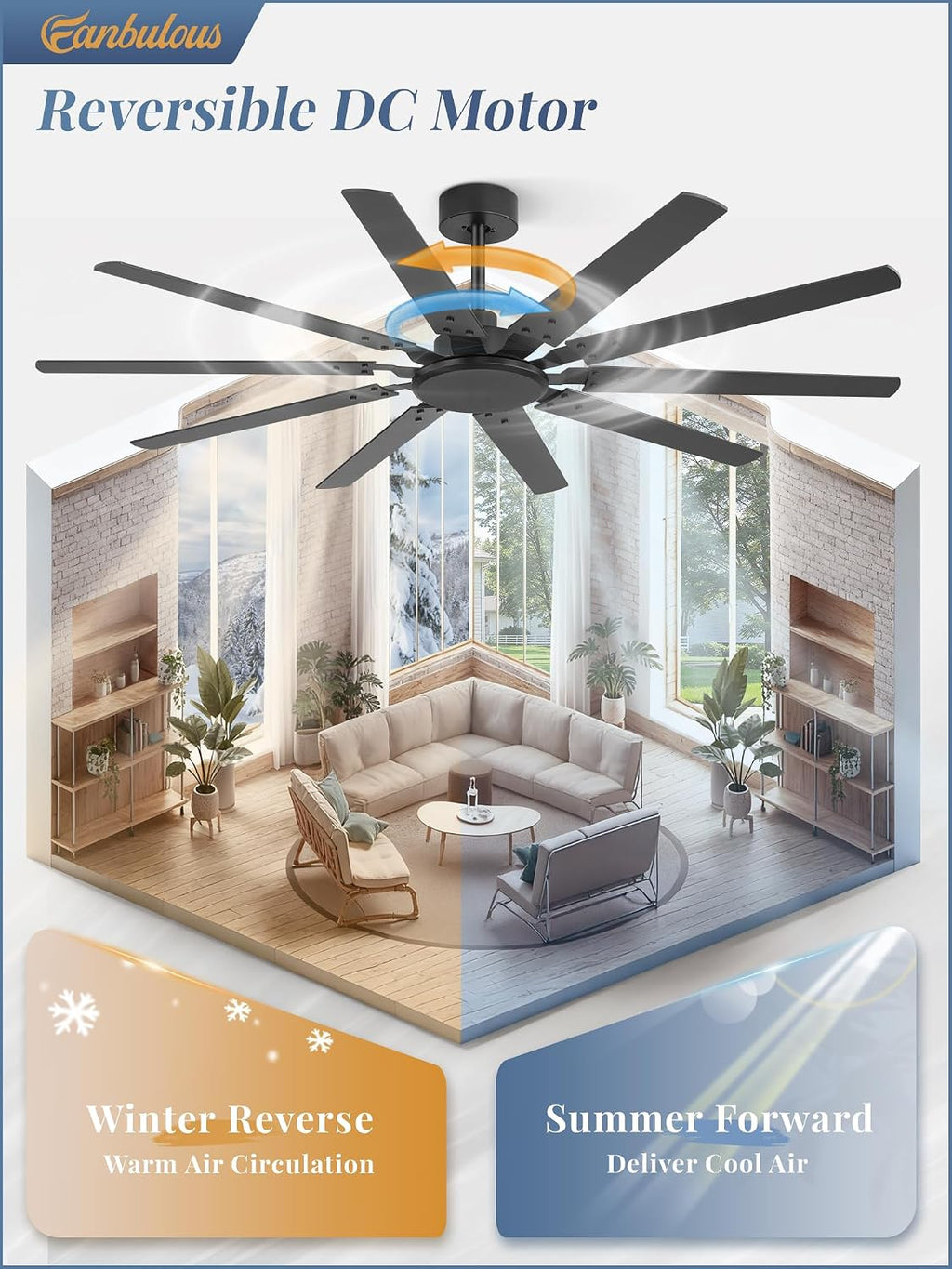 Fanbulous 65 Inch Large Ceiling Fan Without Light, Modern Indoor/Outdoor Ceiling Fans No Light with Remote,6-Speed Reversible Quiet DC Motor, 10 Blade for Bedroom,Living Room,Patio,Garage(Black)