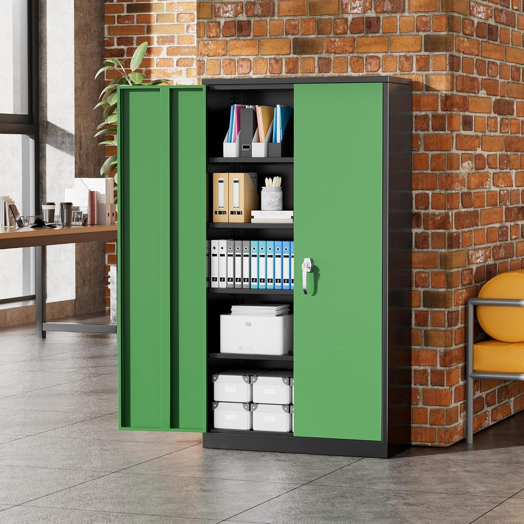 Greenvelly Metal Garage Storage Cabinet with 2 Doors and 4 Adjustable Shelves, 72' HLockable Storage Cabinet,Tall Metal Cabinet Locking File Cabinet for Office,Home, Garage, Gym, School