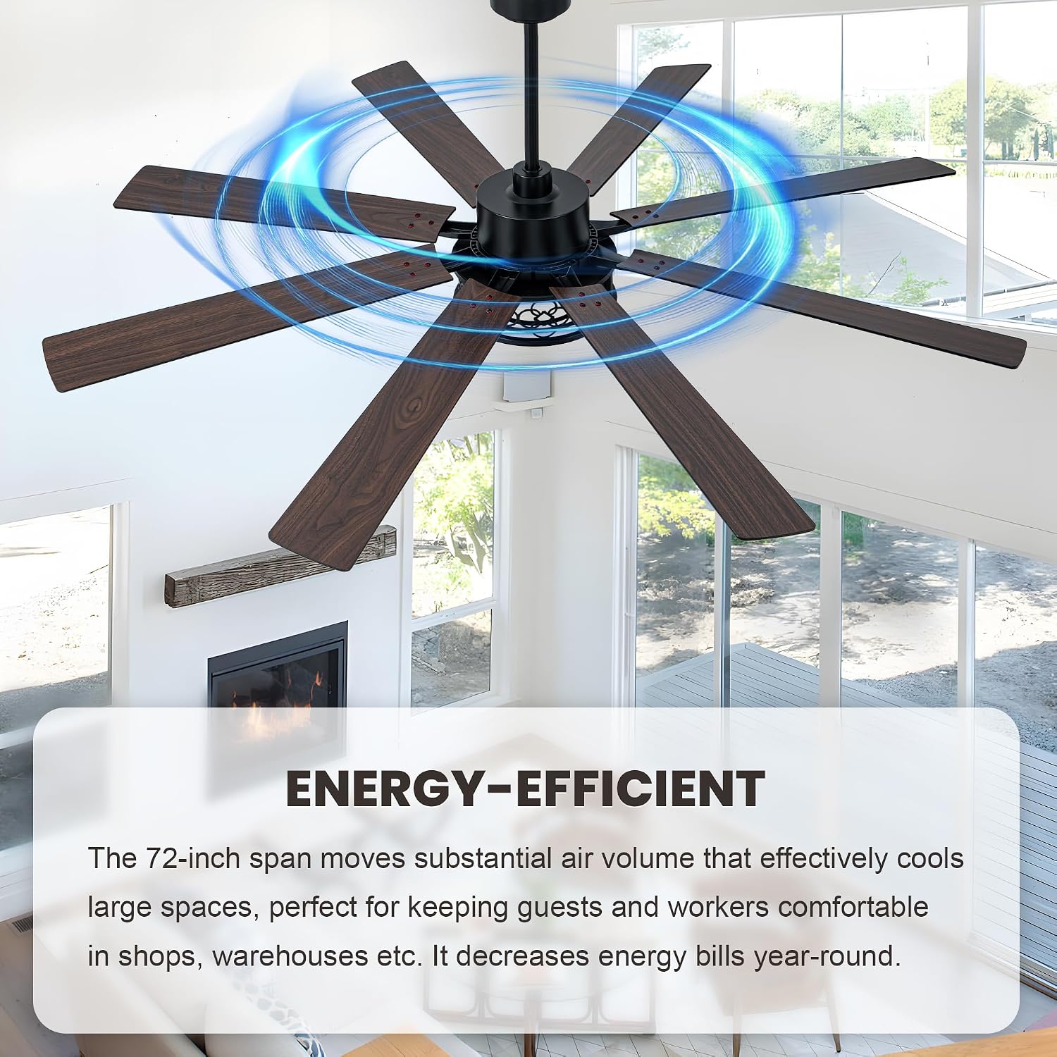 Dawn Whisper 72 Inch Ceiling Fans with Lights Black Farmhouse Ceiling Fan with Remote Quiet Reversible DC Motor 6 Speeds 8 Blades