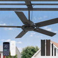 52 Inch Outdoor Ceiling Fan without Light, Waterproof IP65 Wet-Rated, Plug-in Black Ceiling Fan No Light, Remote Control with 6-Speed DC Motor, Hanging Fans with Cord for Patio Porch Gazebo