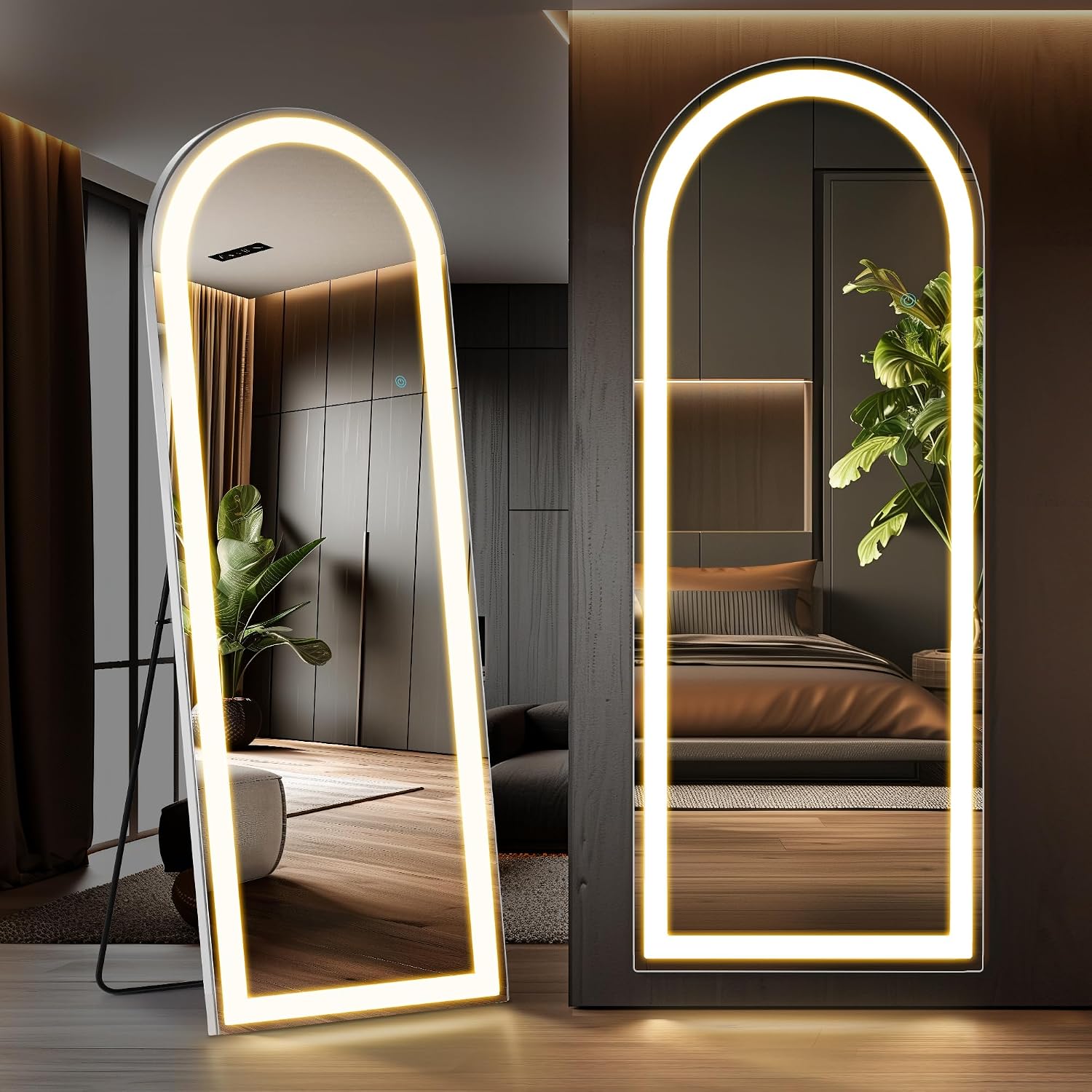 Elevon Full Length Mirror with LED Lights, 71'x26' Floor Mirror with Dimming & 3 Color Lighting, Led Mirrors Full Length with Stand for Bedroom, Dressing Room, Arched