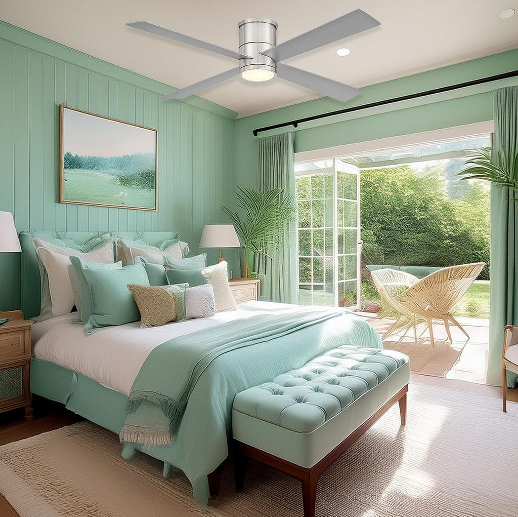 MINKA-AIRE F797L-BN/SL Falco 54' 4-Blade LED Flush Mount Ceiling Fan - Brushed Nickel and Silver Finish Blades with Etched Lens