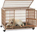 Gardner Pet 43 Inch Heavy Duty Dog Crate with Wheels, Folding Metal Dog Cage for Small/Medium and Large Dogs, Indestructible Dog Crate with Removable Tray (Brown)