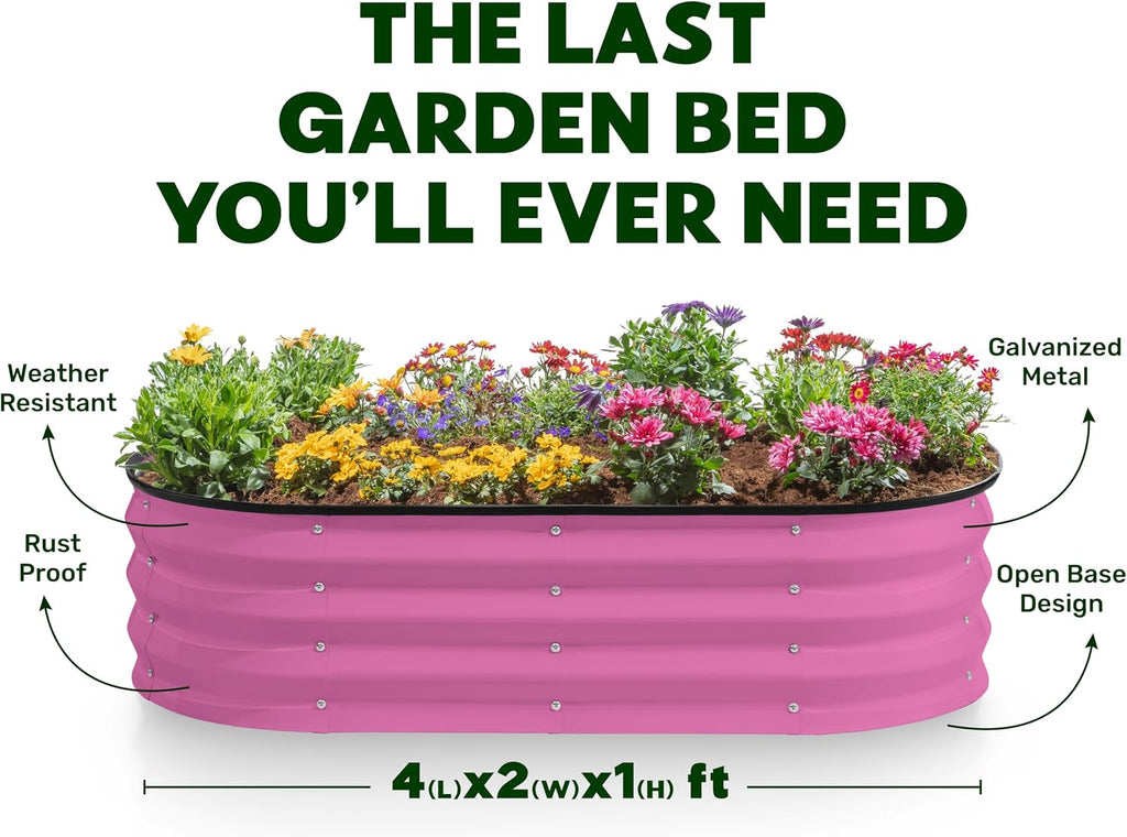 Plant & Plot Galvanized Raised Garden Beds Outdoor // Planter Raised Beds for Gardening, Vegetables, Flowers // Large Metal Garden Box (Pink) // Tool-Free Assembly