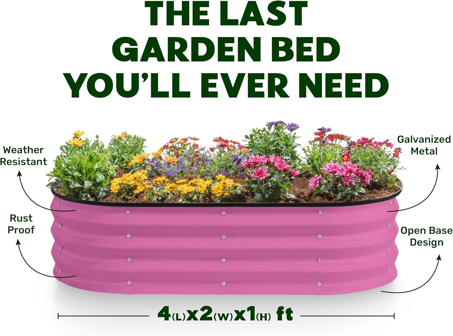 Plant & Plot Galvanized Raised Garden Beds Outdoor // Planter Raised Beds for Gardening, Vegetables, Flowers // Large Metal Garden Box (Pink) // Tool-Free Assembly
