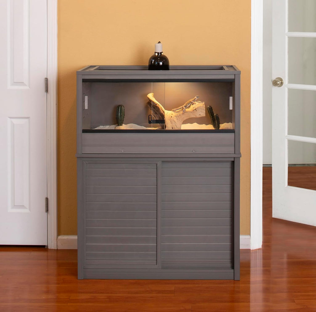 New Age Pet ECOFLEX Medium Reptile Enclosure with Matching Cabinet Stand Set in Grey