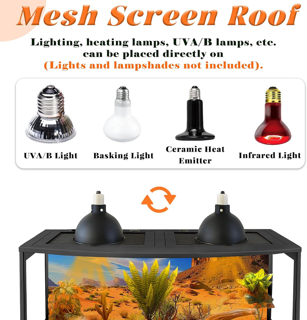 PROLEE Bearded Dragon Tank, Curved Reptile Enclosure with 3-Side Clear Acrylic Panels, Spacious Lizard Tank with Metal Mesh Top and Lockable Door for Reptile Habitat (Black, 32' Length,34 Gallons)