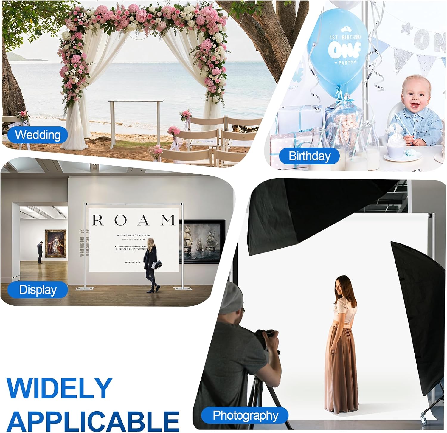 EMART 8.5 * 10ft Pipe and Drape Backdrop Stand KIt, Adjustable Heavy Duty Photo Background Stand Back Drop for Birthday Party Wedding Christmas Decorations