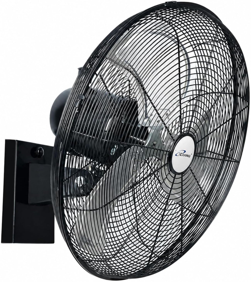 iLiving 20' Outdoor Oscillating High Velocity Wall Fan with 4750 CFM Heavy Duty Weatherproof Motor, Variable Speed Adjustment for Workshop, Garage, Patios, Commercial and industrial, 20 inch,Black