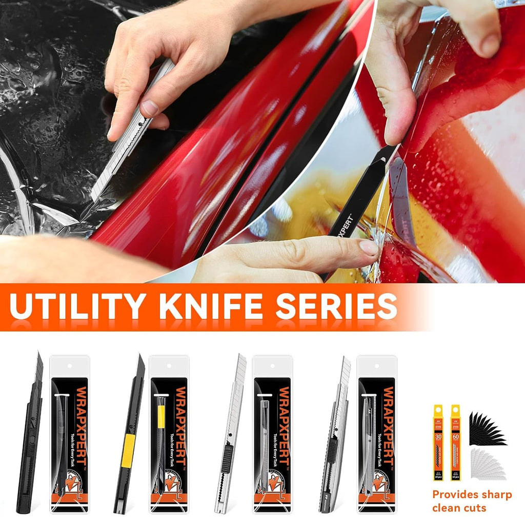 WRAPXPERT Window Tint Tools for Windshield/Rear/Side/Quarter Glass Window Film Installation, 20-in-1 Kits with LCD Heat Gun, Car Tint Squeegees, Utility Knives, Metal Trimming Scraper, Cleaning Cloth