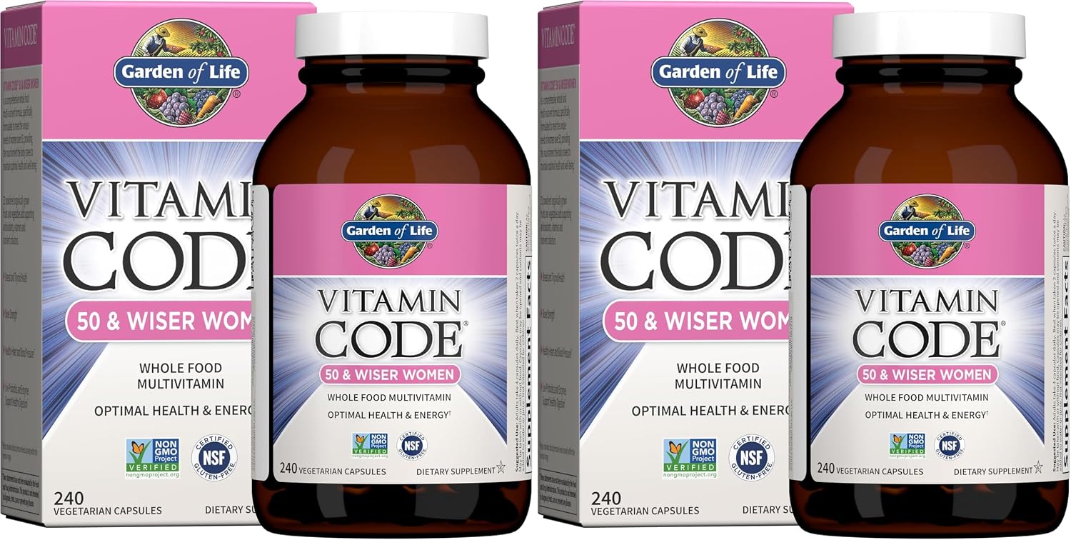 Garden of Life Vitamin Code Multivitamin for Women 50 & Over, B Vitamins, A, C, D3, E & K, CoQ10, Probiotics & Enzymes, for Women 50 Plus, 240 Capsules,(Pack of 2)