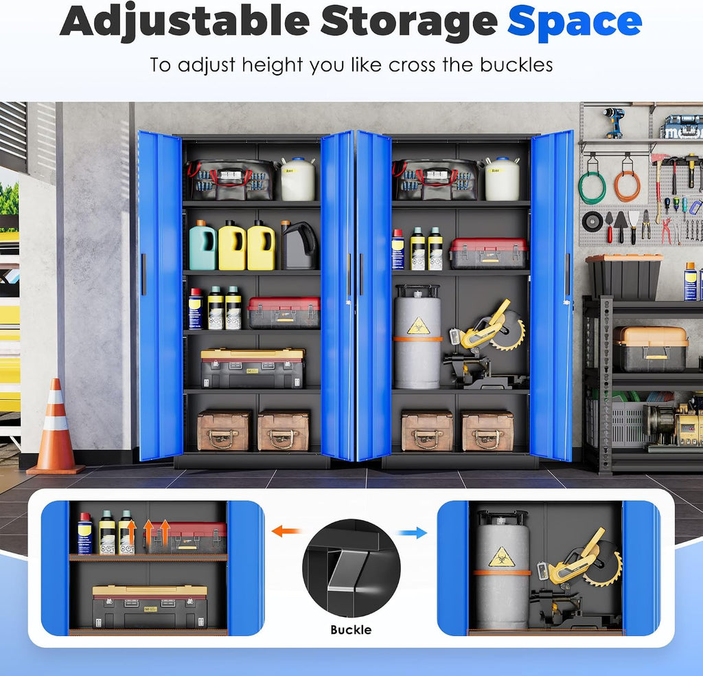 INTERGREAT Storage Cabinet with Doors and Shelves, Metal Garage Storage Cabinets with Lock, Black Lockable Steel Supply Cabinet for Home Office, Warehouse (Black Blue)