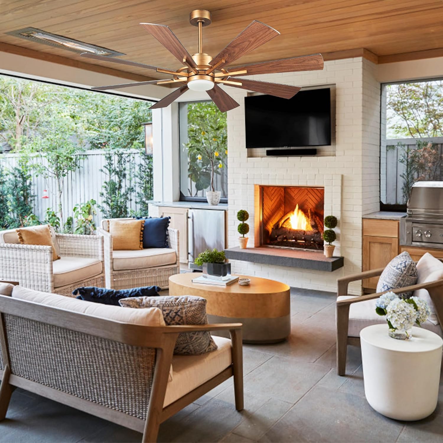 60 Inch Gold Ceiling Fans with Lights and Remote, Modern Large Outdoor Ceiling Fans for Patios, Quiet Reversible DC Motor, 6 Speeds, 3CCT, Timer, Chandelier Ceiling Fan for Living Room Bedroom