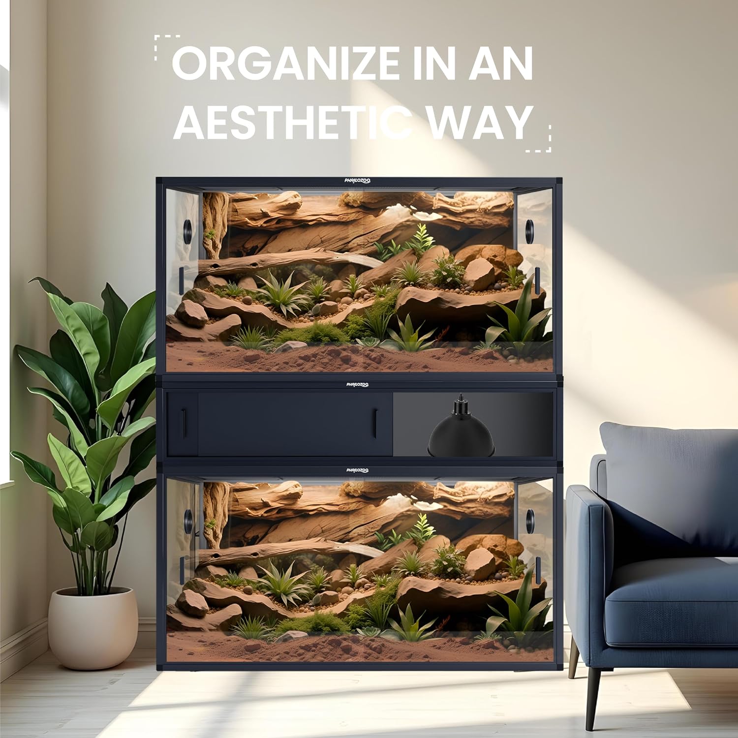 Phailozoo 48' Reptile Terrarium Spacer Cabinet, Stand for 85/120 Gallon Enclosures, Black, PVC/Aluminum/Plastic, Reptile Stand, Cabinet, Snake Terrarium