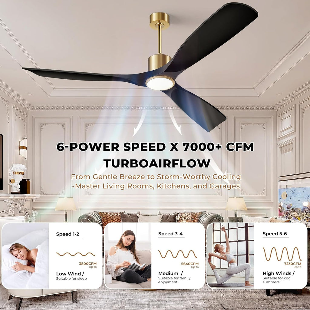 Ceiling Fans with Lights, Ceiling Fans with Lights and Remote Control, 60 inch Ceiling Fan with Light, Outdoor Ceiling Fans for Patios 3 Blade Bedroom Living Room-Matte Black and Gold