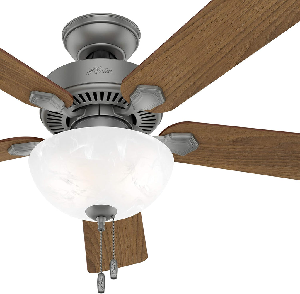 Hunter Fan 52 inch Traditional Matte Silver Indoor Ceiling Fan with Light Kit Y (Renewed)