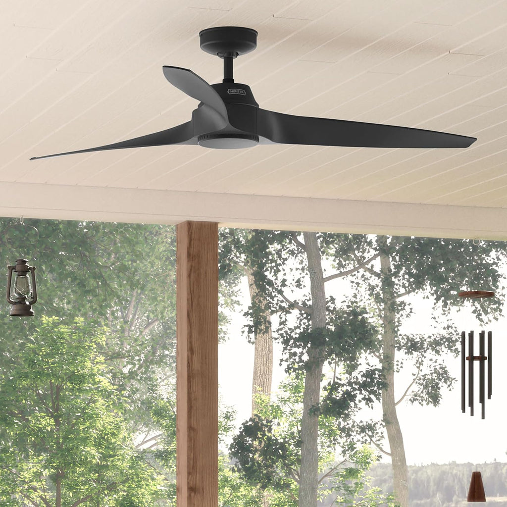 Hunter Fan 60 inch Ceiling Fan with No Light, Outdoor or Indoor Black Ceiling Fan for Porch, Living Room, Office, Kitchen, Garage, 3 Blades (Renewed)