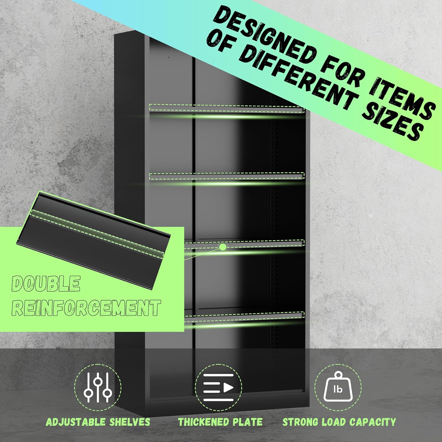 Bonusall 72' Metal Garage Storage Cabinet - 900lbs Heavy Duty Steel Cabinet with 3-Point Locking System & 4 Adjustable Shelves, Lockable Tall Storage for Garage, Office, Warehouse - Black & Red