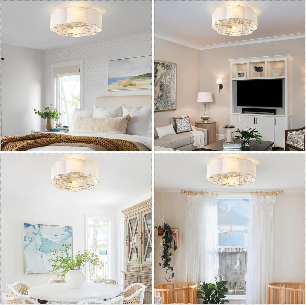 20' Low Profile Ceiling Fan with Light, Caged Flush Mount Ceiling Fan with Light Remote Control, Boho Bladeless with 6 Speeds for Bedroom, Nursery, Living Room.