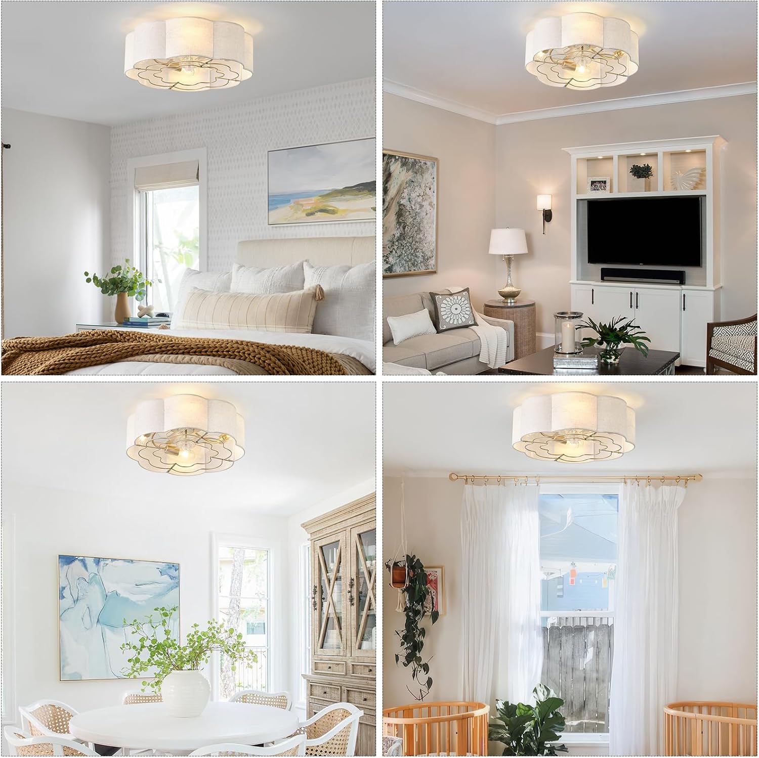 20' Low Profile Ceiling Fan with Light, Caged Flush Mount Ceiling Fan with Light Remote Control, Boho Bladeless with 6 Speeds for Bedroom, Nursery, Living Room.