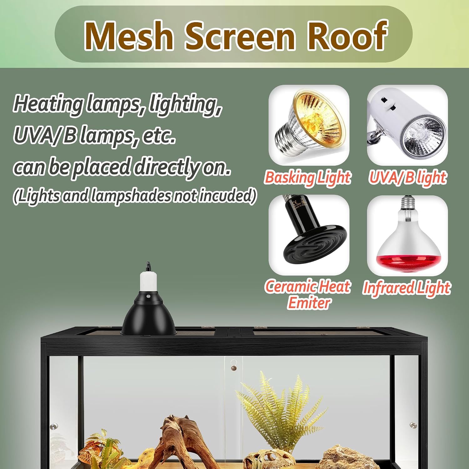 PROLEE Bearded Dragon Tank 30 Gallon, Tempered Glass Reptile Tank with Meatl Mesh Roof and Front Sliding Door, Anti-Scratch Lizard Tank,Spacious Reptile Enclosure for Snakes,Lguanas (Black)