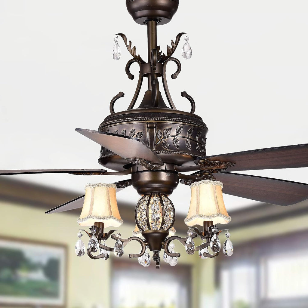 Firtha 52-Inch 5-Blade Antique Lighted Ceiling Fans with Branched French Chandelier (with Remote)