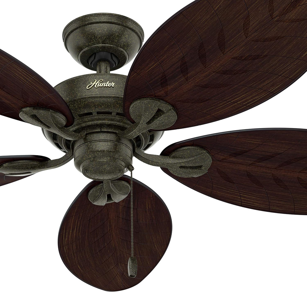 Hunter Fan 54 inch Contemporary Provencal Gold Outdoor Ceiling Fan and Pull Chain (Renewed)