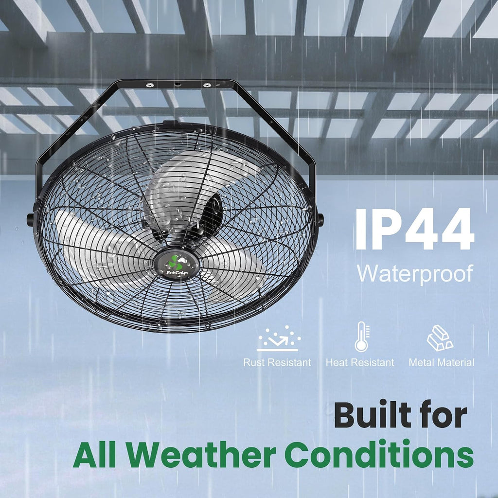 Solar Fan Wall Mount Waterproof, Metal Solar Powered Fan with Battery & Adjustable Thermostat, 18' Heavy Duty Outdoor Fans for Patios 3 Speeds, 180° Tilt