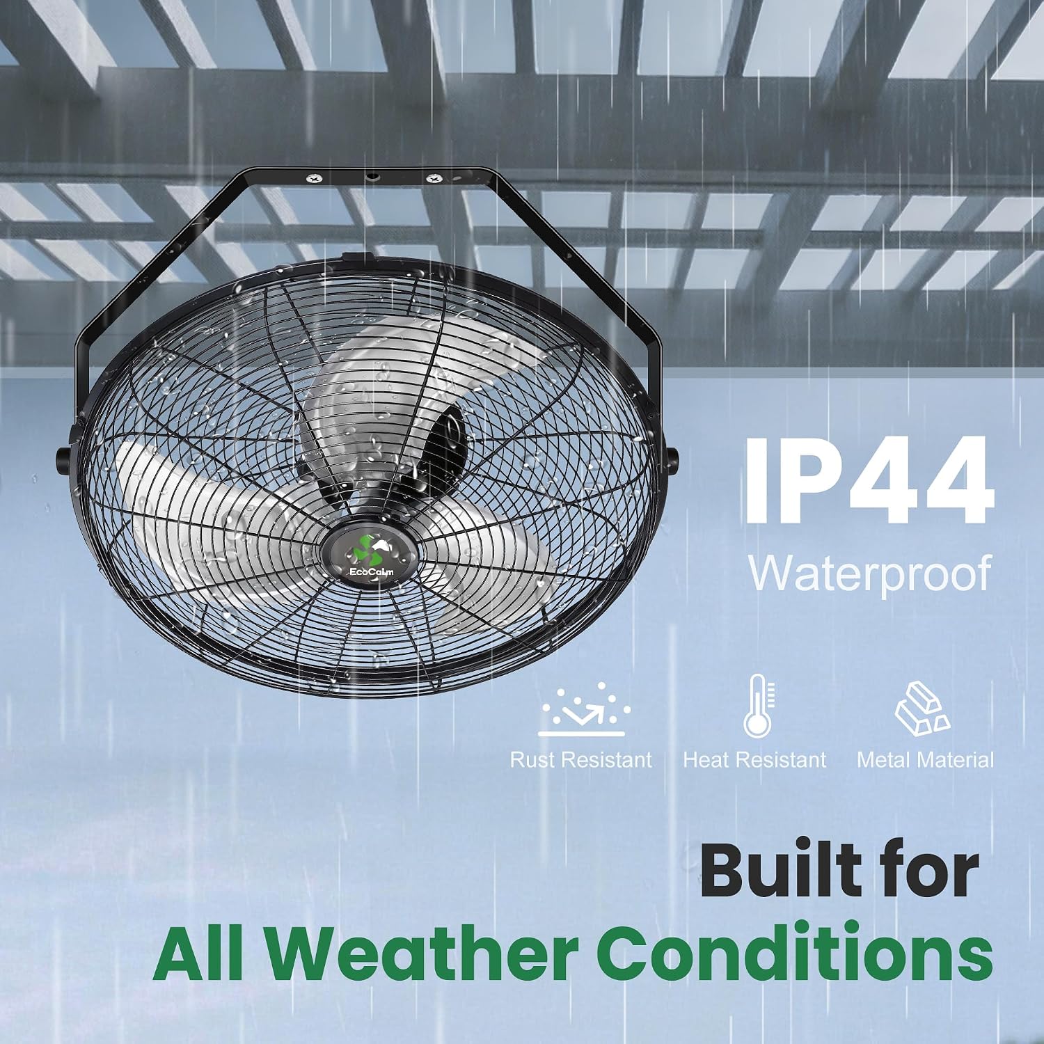 Solar Fan Wall Mount Waterproof, Metal Solar Powered Fan with Battery & Adjustable Thermostat, 18' Heavy Duty Outdoor Fans for Patios 3 Speeds, 180° Tilt