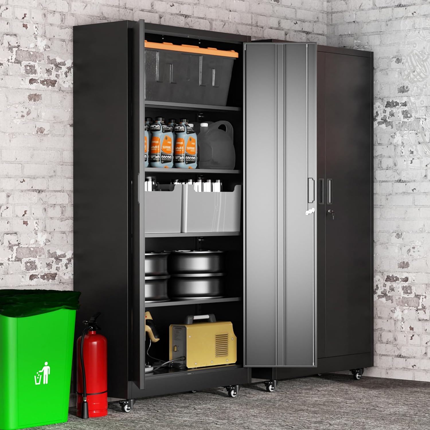 Greenvelly 73' Storage Cabinet with Wheels,Metal Rolling Garage Cabinet with Locking Doors and 4 Adjustable Shelves for Home,Kitchen,Office,Warehouse(32' W x 16' D)