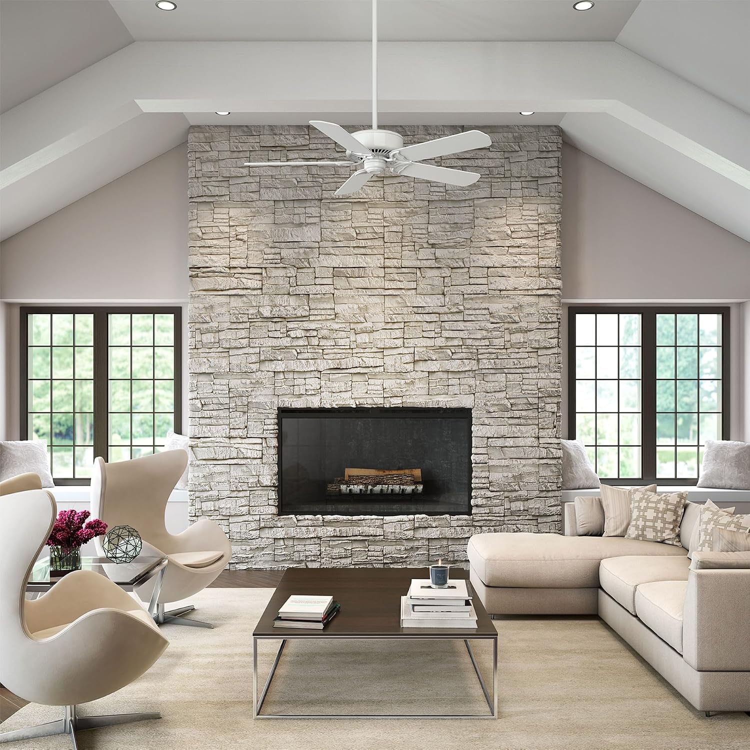 Casablanca 54 inch Indoor Ceiling Fan No Light with Remote Control - Ceiling Fan without Light, Standard Mount, 5 Blades, For Bedroom, Living Room, or Kitchen - Panama 59510, Snow White