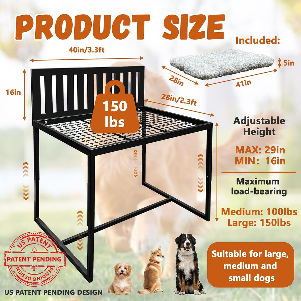 Beside Dog Bed,Adjustable Height Dog Bunk Beds,40''x28'' Metal Dogs Bed Frame with Cushion,Large