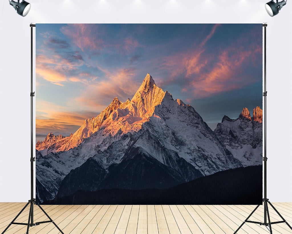Trykid 20x10ft Kawagarbo Meili Snow Mountain Sunrise Backdrop Golden Snow Capped Peak Photography Background Stunning Tibetan Plateau Party Decoration Tapestry Photo Booth Prop Fabric