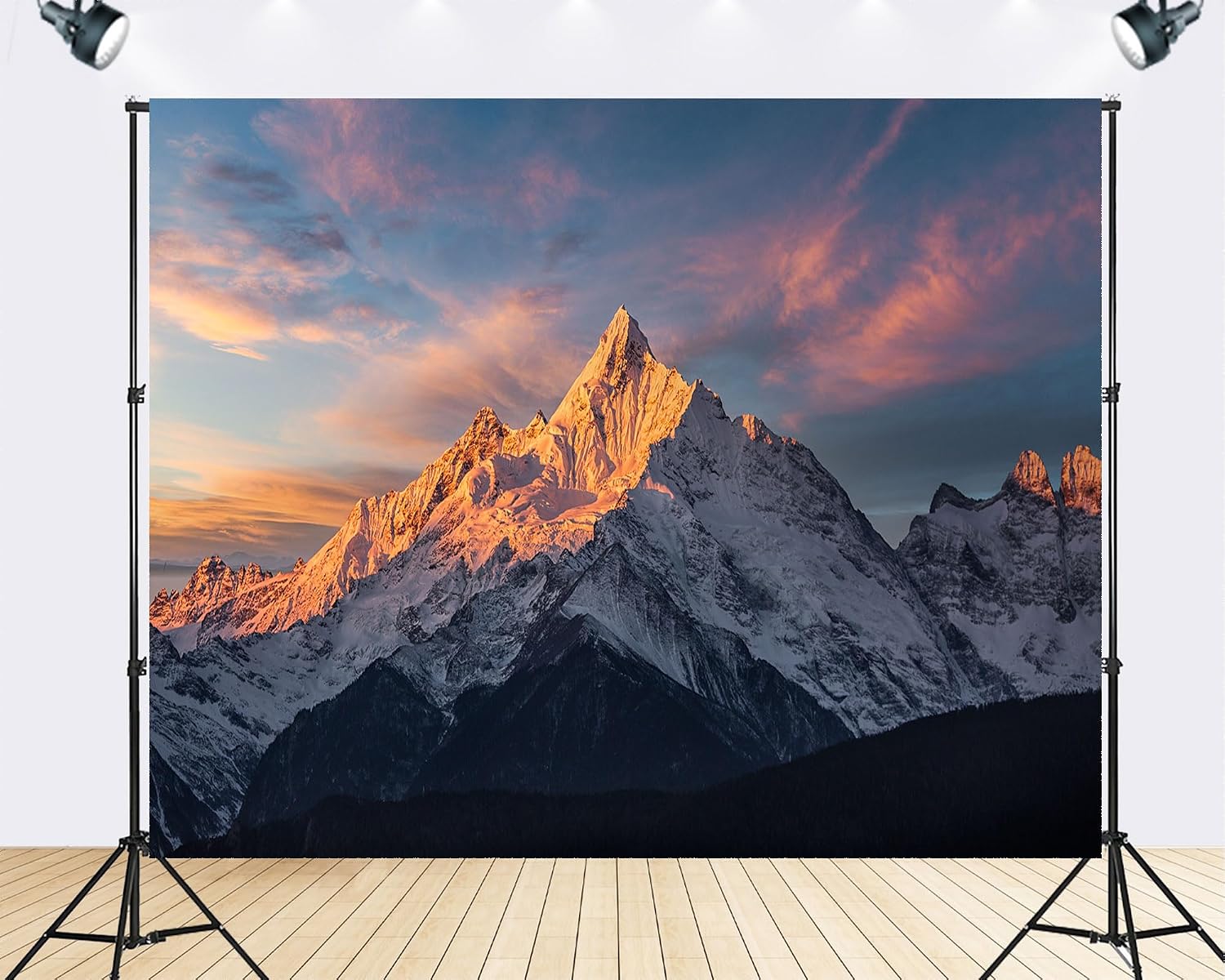 Trykid 20x10ft Kawagarbo Meili Snow Mountain Sunrise Backdrop Golden Snow Capped Peak Photography Background Stunning Tibetan Plateau Party Decoration Tapestry Photo Booth Prop Fabric